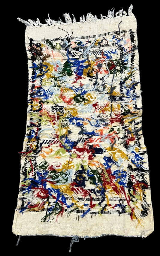 Vintage Handmade Rug Moroccan Tribal Design Multicolor Wool 1'7 x 3' I Got Rugs