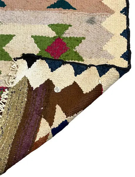 Vintage Handmade Wool Persian Flatweave Kilim Bright Colored Pattern 3'8 x 7'10 I Got Rugs