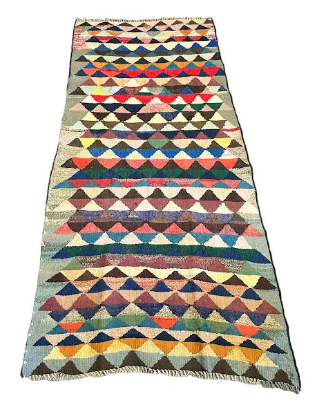 Vintage Handmade Wool Persian Flatweave Kilim Bright Colored Pattern 4'1 x 8'4 I Got Rugs