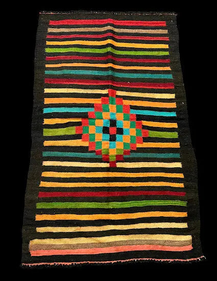 Vintage Handmade Wool Rug Colorful Turkish Anatolian Striped Design 3' x 5' I Got Rugs