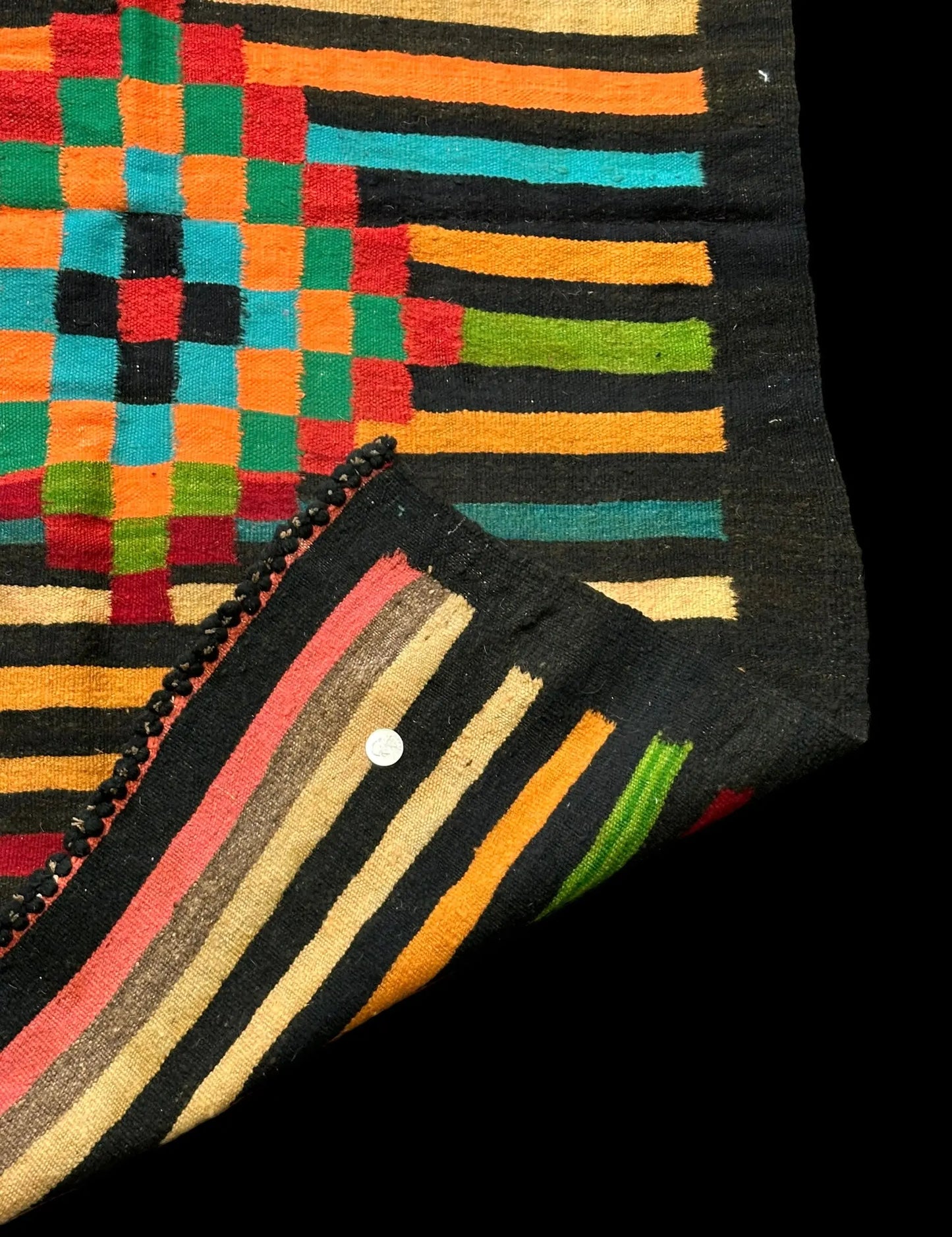 Vintage Handmade Wool Rug Colorful Turkish Anatolian Striped Design 3' x 5' I Got Rugs