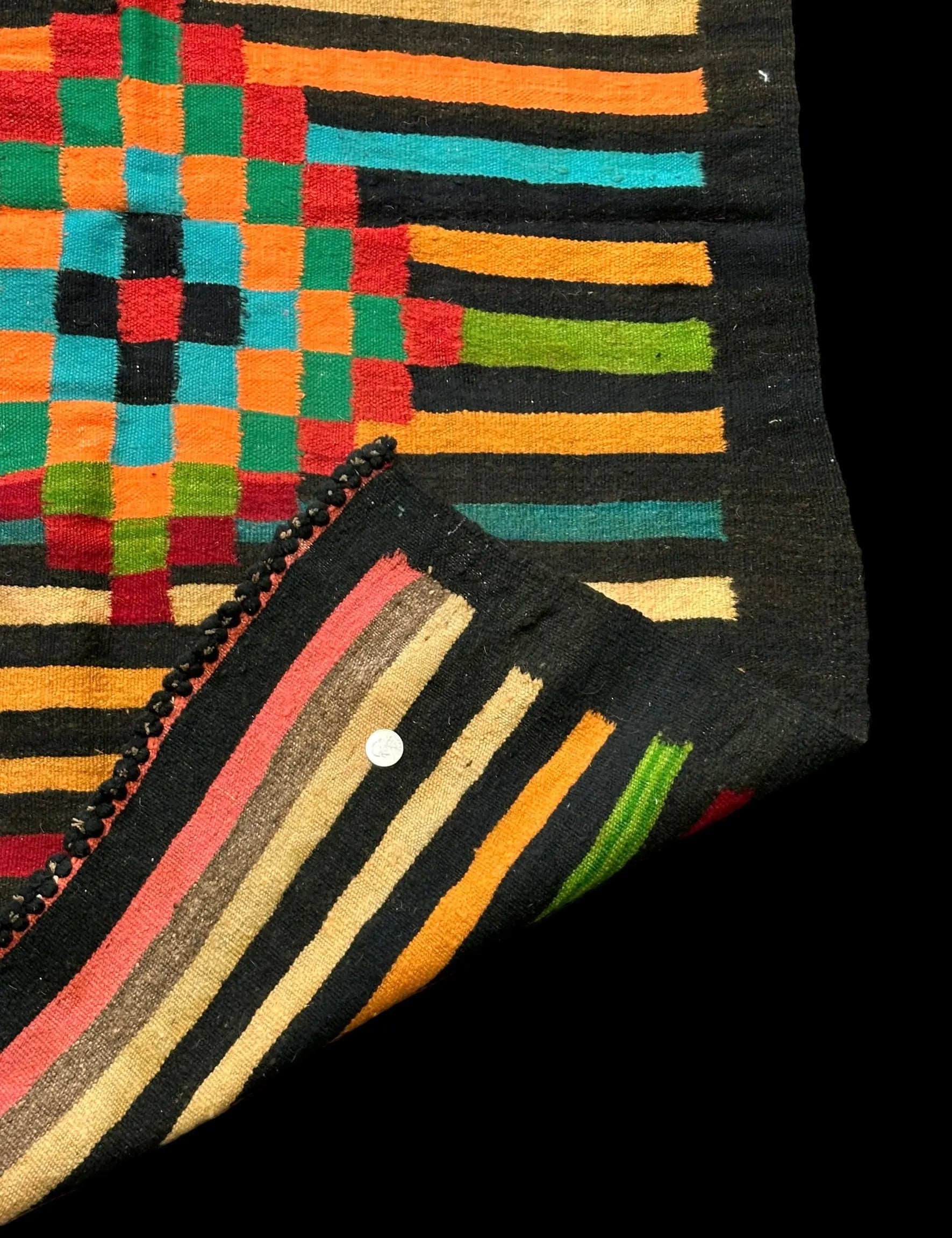 Vintage Handmade Wool Rug Colorful Turkish Anatolian Striped Design 3' x 5' I Got Rugs