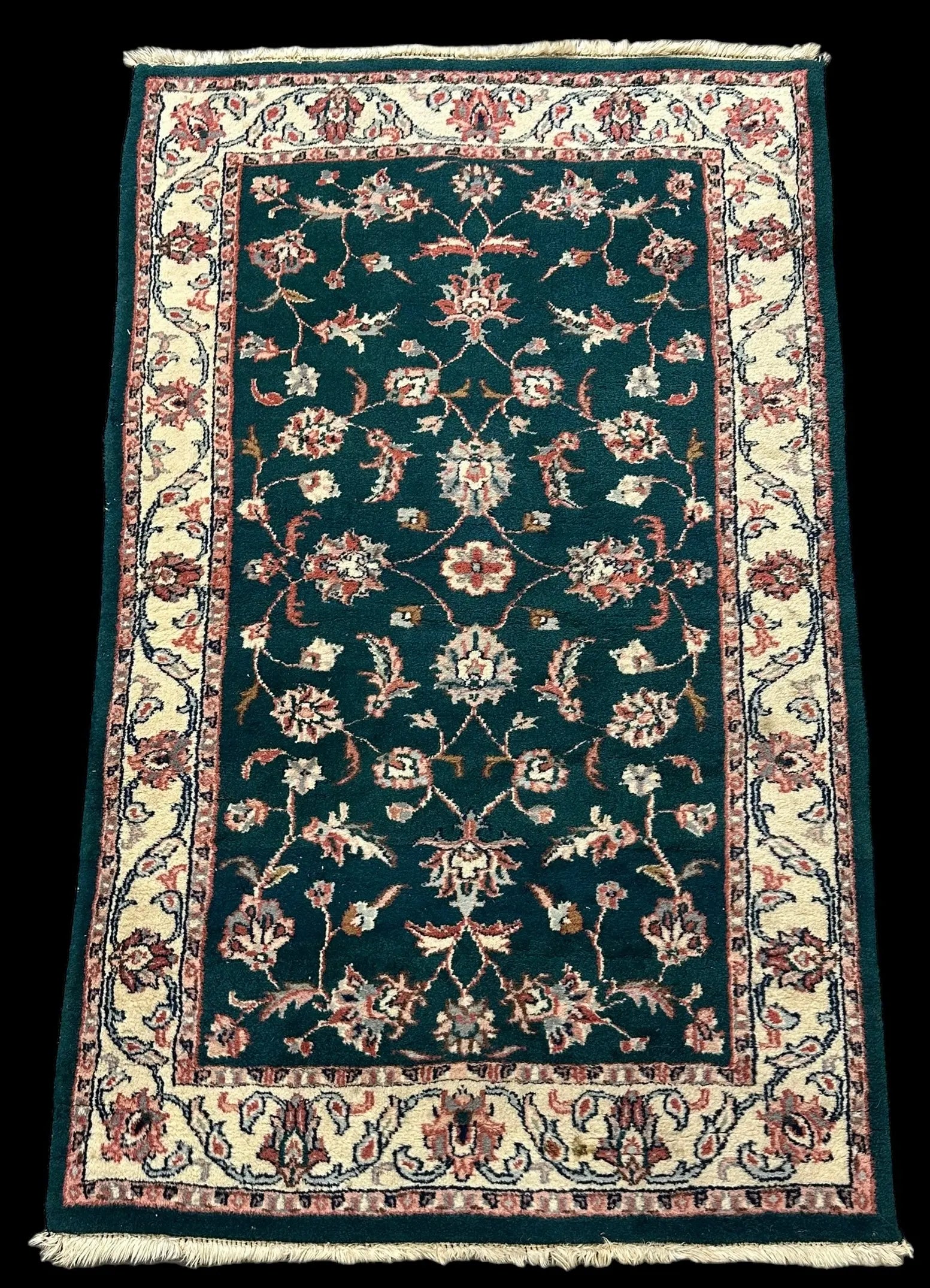 Vintage Handmade Wool Rug Green Persian Floral Design 2'11 x 4'9 I Got Rugs