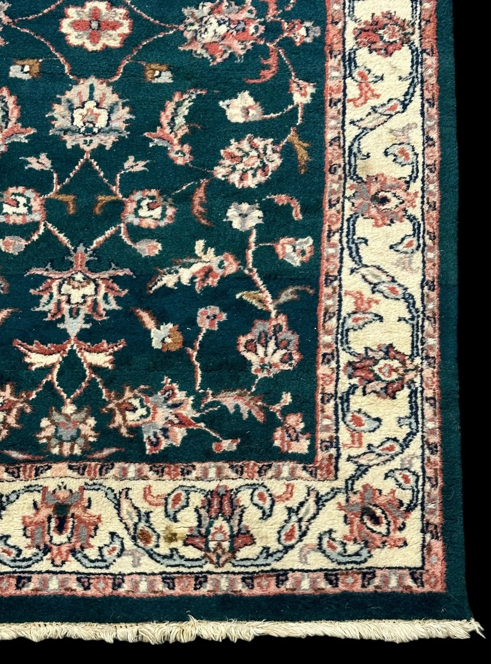 Vintage Handmade Wool Rug Green Persian Floral Design 2'11 x 4'9 I Got Rugs