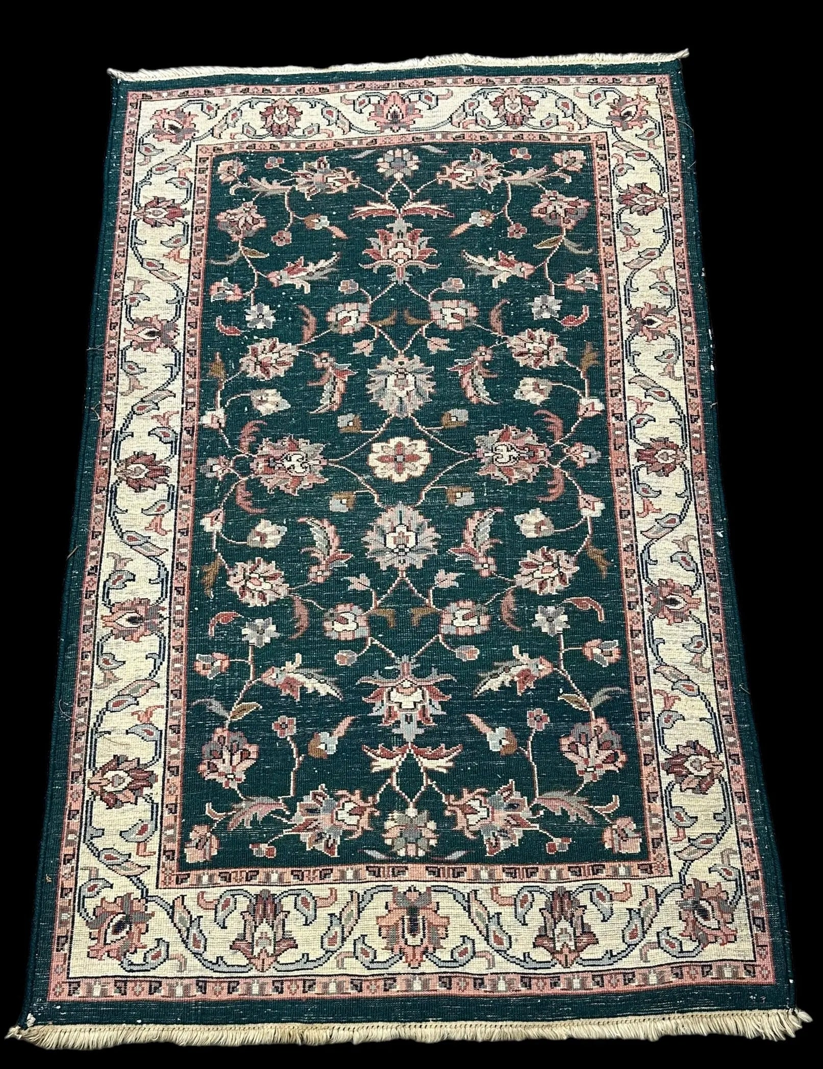 Vintage Handmade Wool Rug Green Persian Floral Design 2'11 x 4'9 I Got Rugs