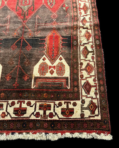 Vintage Handmade Wool Rug Persian Hamadan Design in Bold Colors 5'2 x 10'9 I Got Rugs
