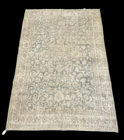 Vintage Handmade Wool Rug Persian Tabriz Floral Design Muted Colors 6'4 x 10'4 I Got Rugs