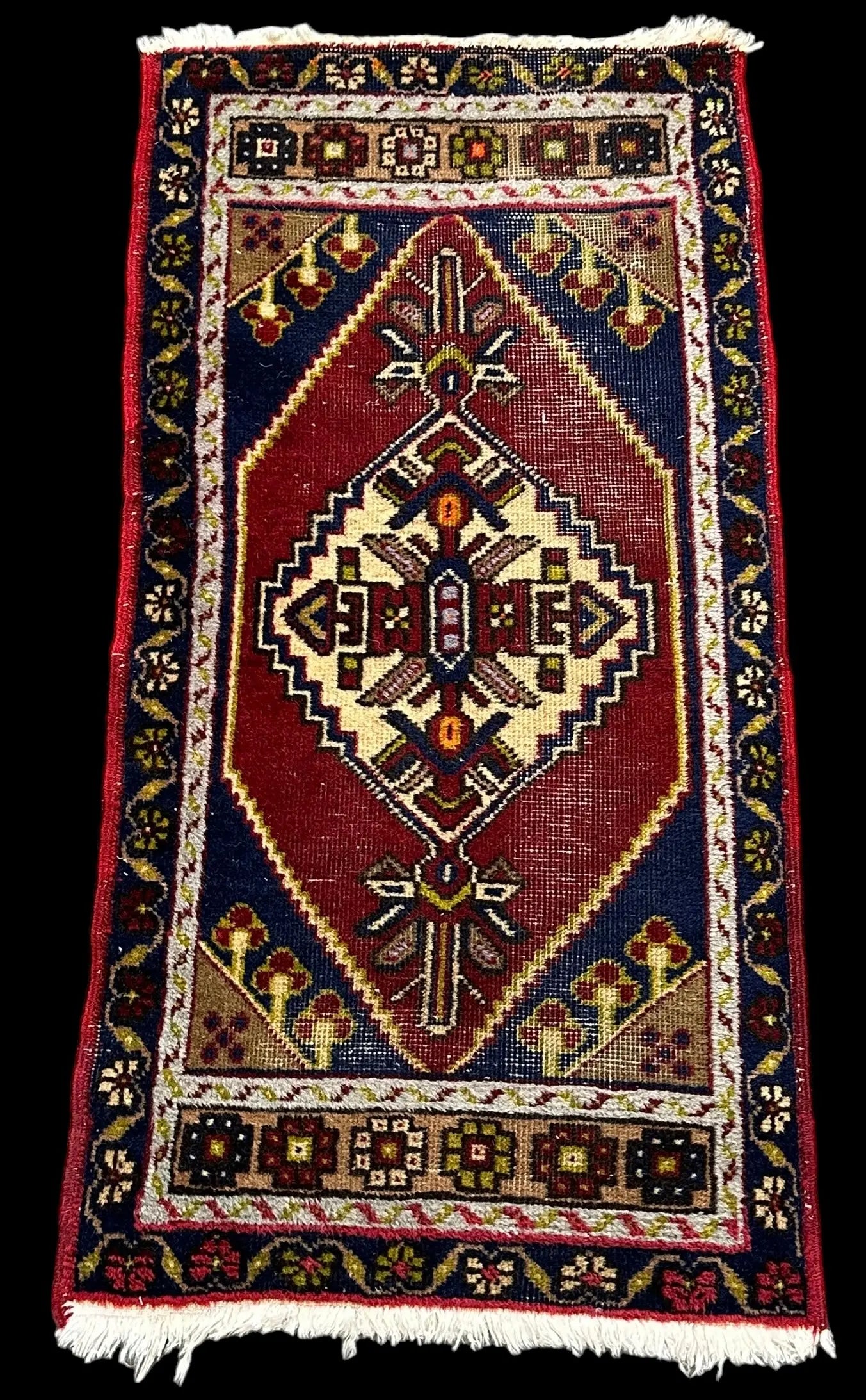 Vintage Handmade Wool Rug Stunning Colorful Turkish Yastik Design 1'8 x 3'5 I Got Rugs