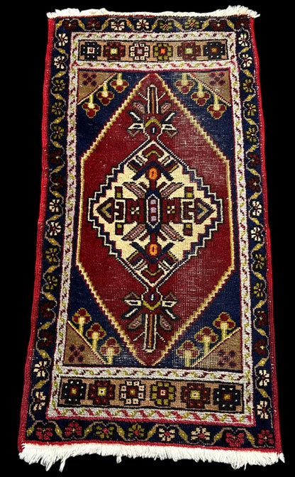 Vintage Handmade Wool Rug Stunning Colorful Turkish Yastik Design 1'8 x 3'5 I Got Rugs