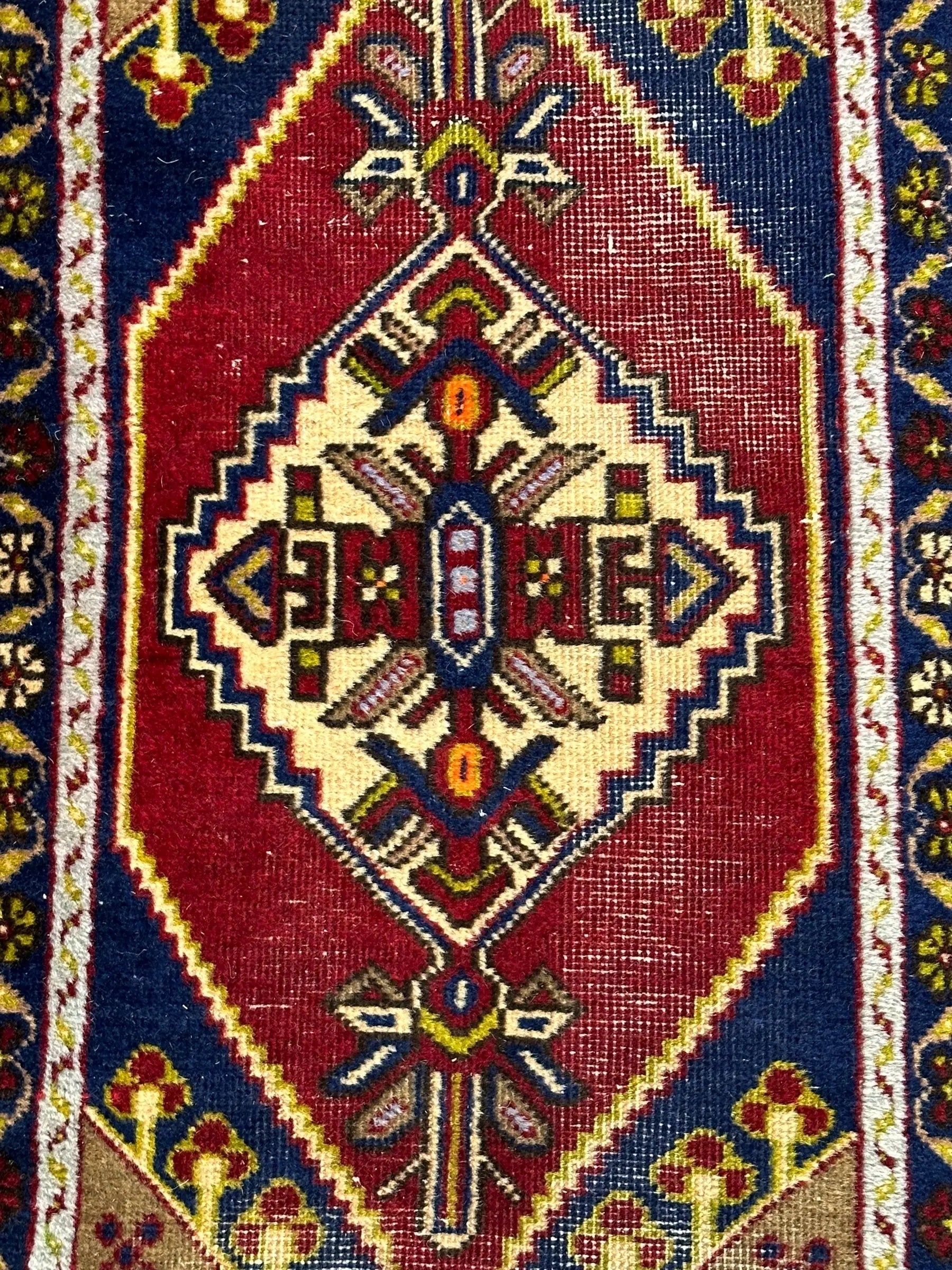Vintage Handmade Wool Rug Stunning Colorful Turkish Yastik Design 1'8 x 3'5 I Got Rugs