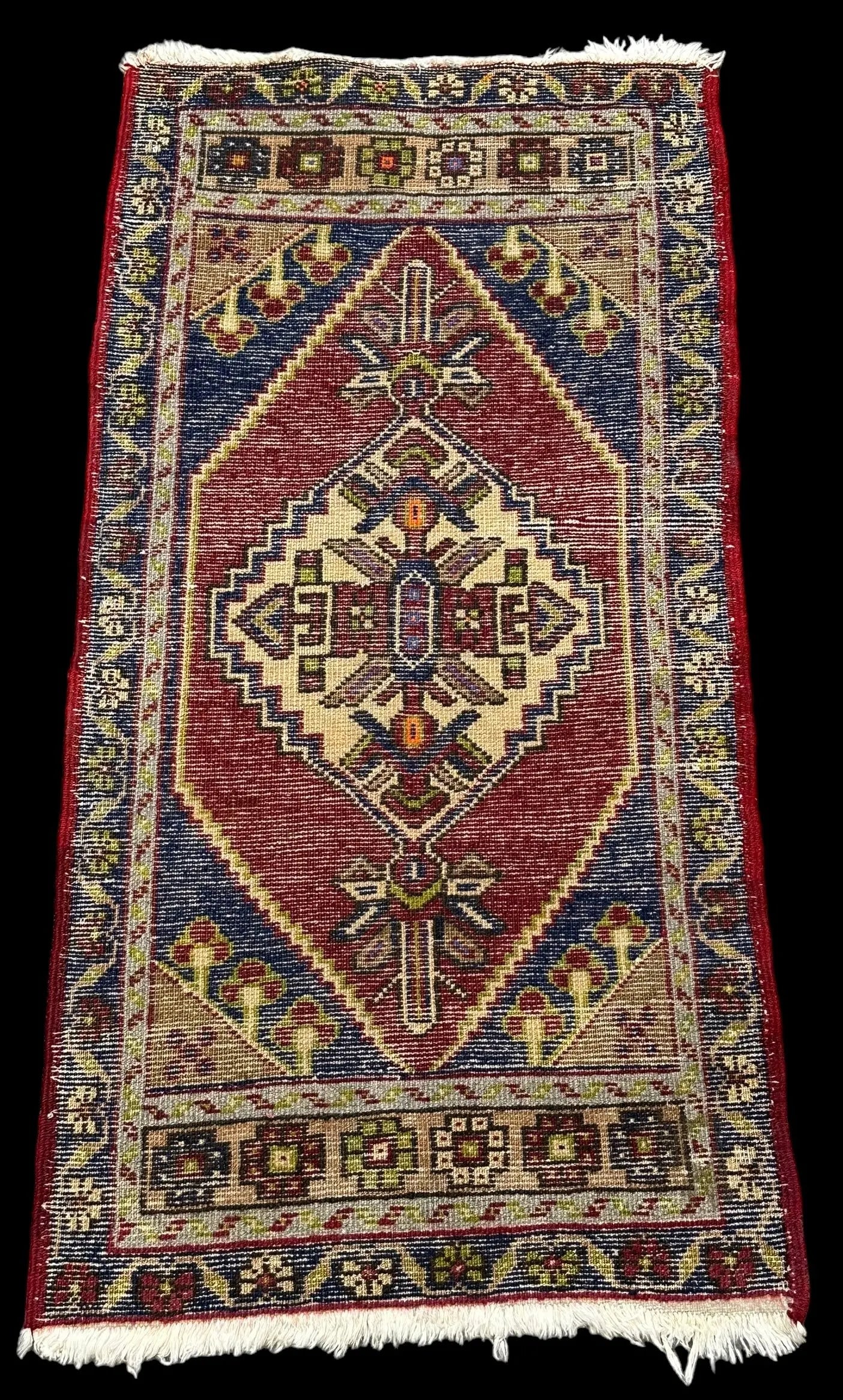 Vintage Handmade Wool Rug Stunning Colorful Turkish Yastik Design 1'8 x 3'5 I Got Rugs