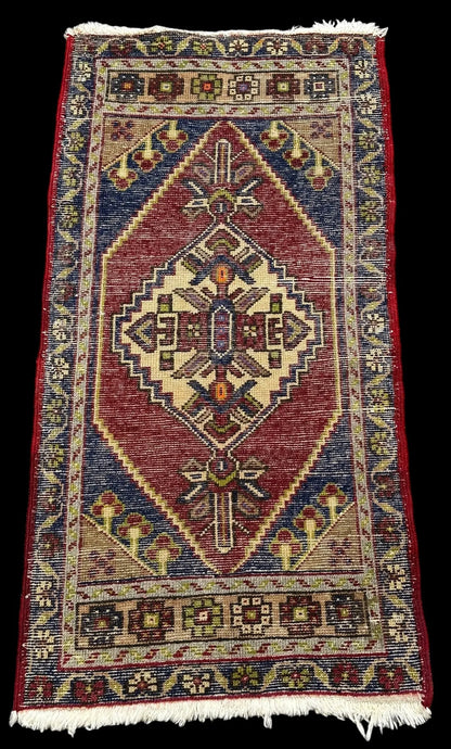 Vintage Handmade Wool Rug Stunning Colorful Turkish Yastik Design 1'8 x 3'5 I Got Rugs