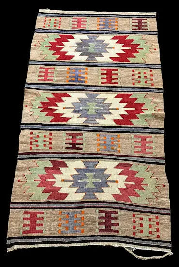 Vintage Handmade Wool Rug Turkish Kilim Geometric Design Multicolor 3'2 x 5'6 I Got Rugs
