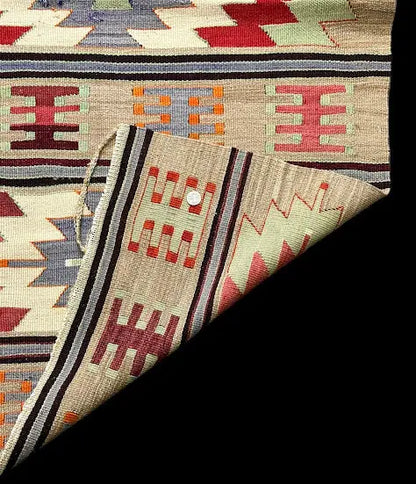 Vintage Handmade Wool Rug Turkish Kilim Geometric Design Multicolor 3'2 x 5'6 I Got Rugs