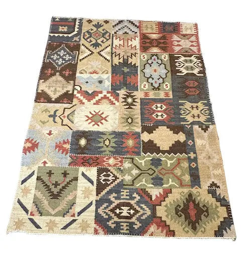 Vintage Handmade Wool Rug Turkish Kilim Southwestern Design 5'4 x 7'4 I Got Rugs