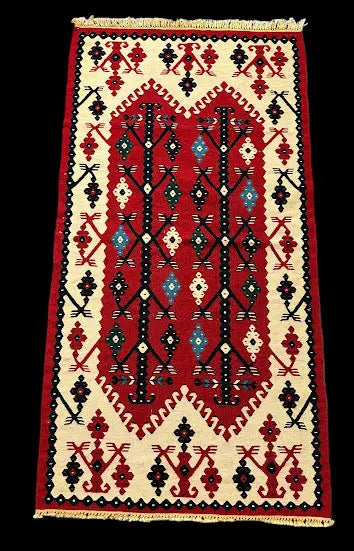 Vintage Handmade Wool Rug Turkish Kilim Unique Geometric Design 2'5 x 4'10 I Got Rugs