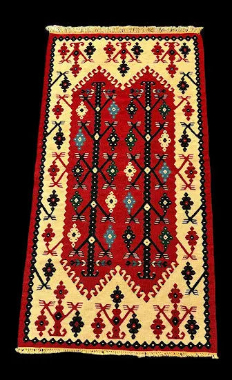 Vintage Handmade Wool Rug Turkish Kilim Unique Geometric Design 2'5 x 4'10 I Got Rugs