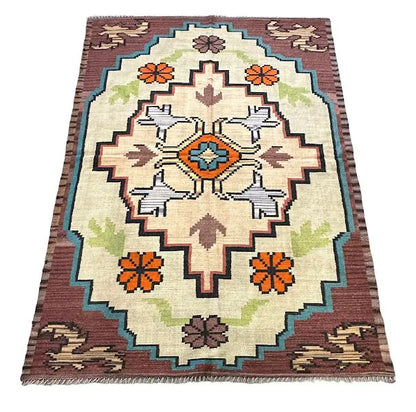 Vintage Handmade Wool Rug Turkish Oriental Design Multicolor 4'8 x 6'11 I Got Rugs