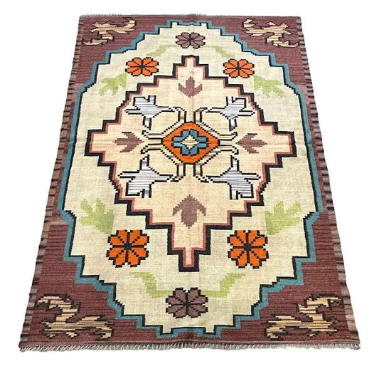 Vintage Handmade Wool Rug Turkish Oriental Design Multicolor 4'8 x 6'11 I Got Rugs