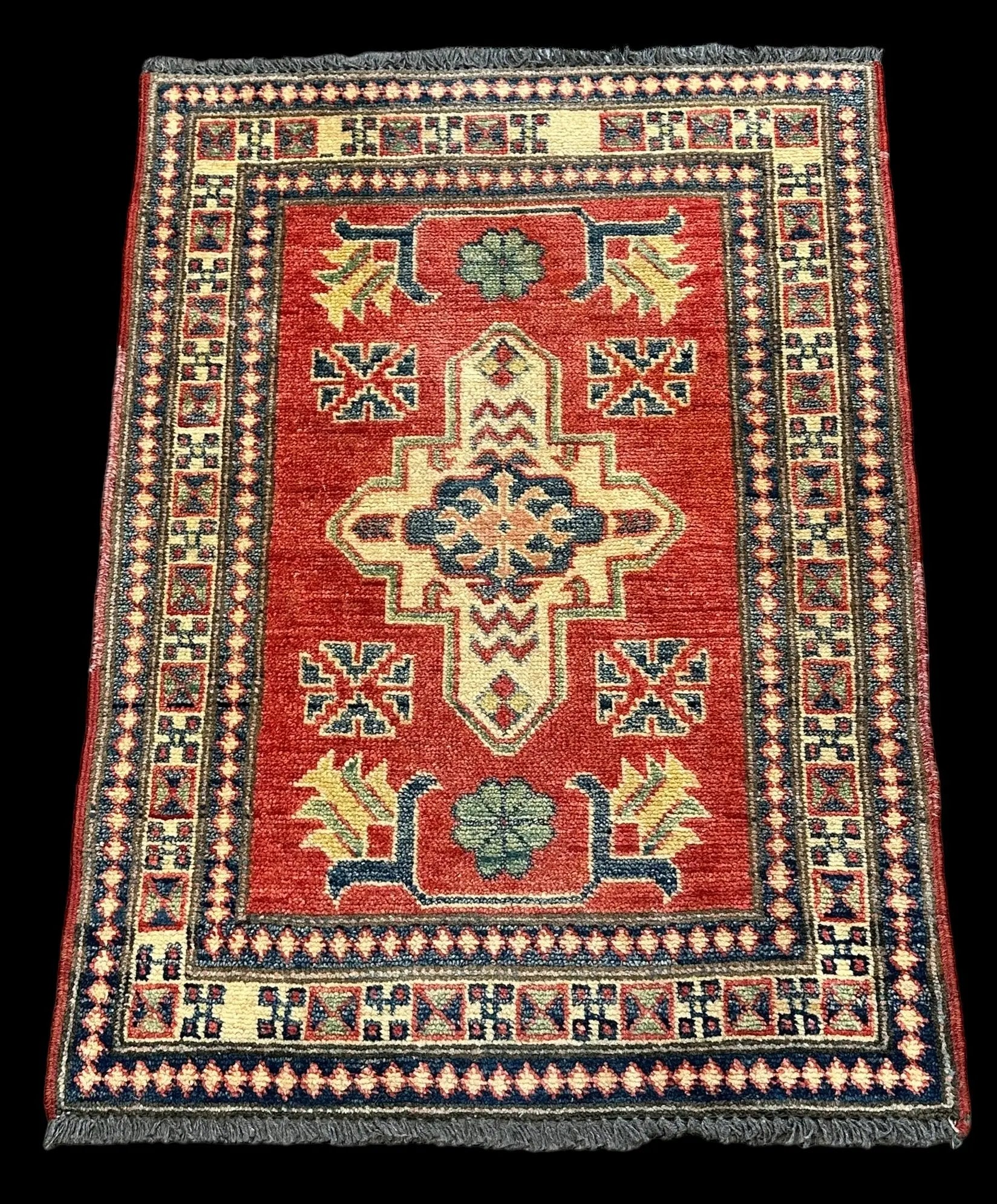 Vintage Handmade Wool Rug Unique Afghan Kazak Design Multicolor 2'4 x 3'2 I Got Rugs