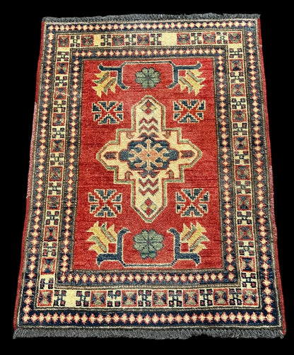 Vintage Handmade Wool Rug Unique Afghan Kazak Design Multicolor 2'4 x 3'2 I Got Rugs