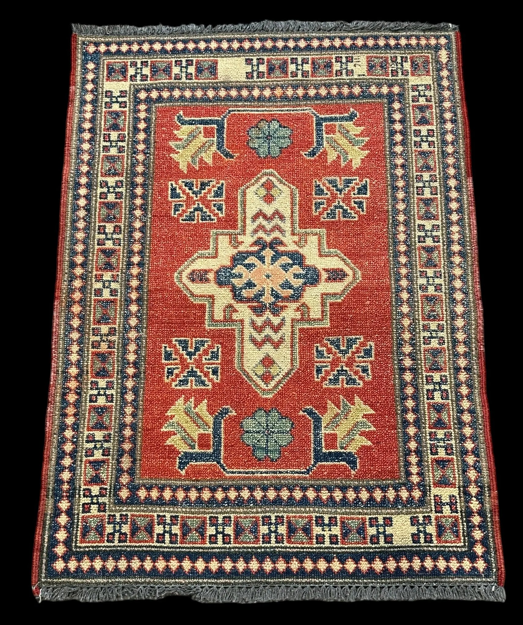 Vintage Handmade Wool Rug Unique Afghan Kazak Design Multicolor 2'4 x 3'2 I Got Rugs