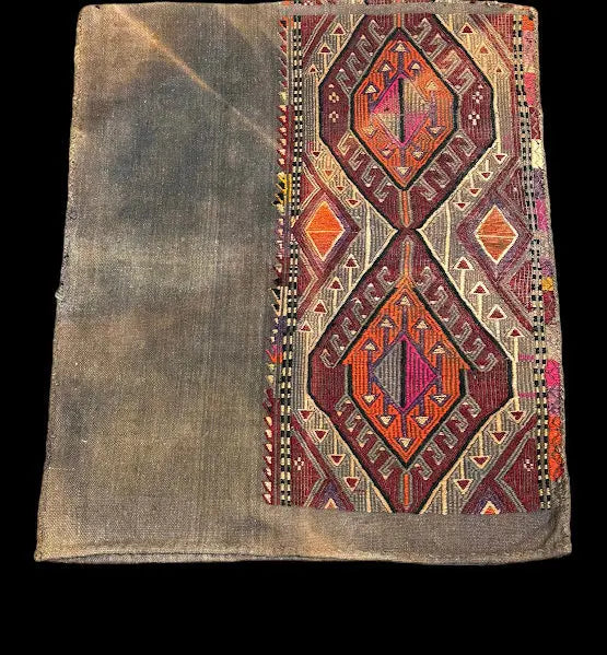 Vintage Handmade Wool Turkish Sack Bag Multicolor Geometric Design 2'5 x 2'11 I Got Rugs