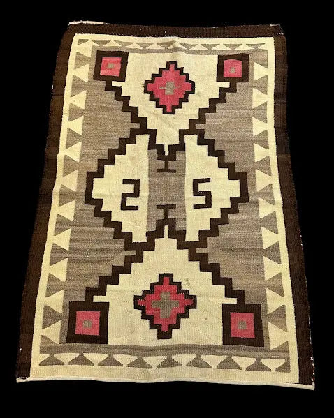 Vintage Navajo Hand-Woven Wool Rug Geometric Design in Neutral Colors 2'11 x 4'3 I Got Rugs