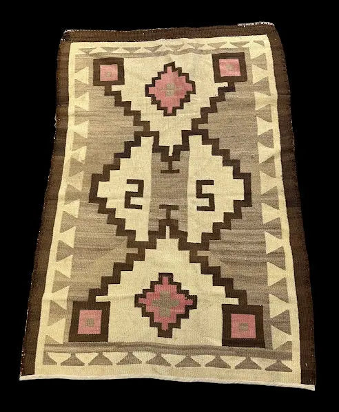 Vintage Navajo Hand-Woven Wool Rug Geometric Design in Neutral Colors 2'11 x 4'3 I Got Rugs