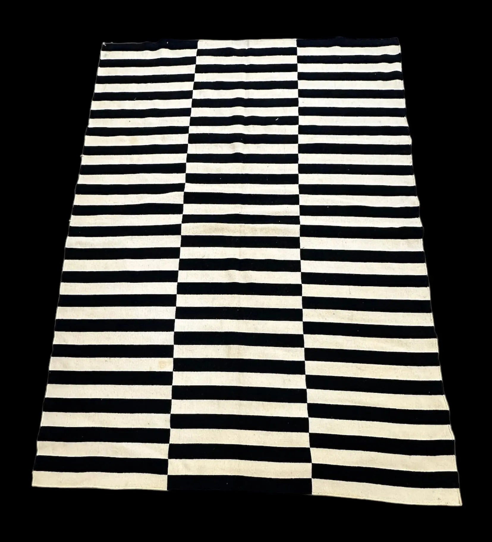 Vintage Hand-Knotted Wool Rug Black/ White Turkish Striped Design 5'5 x 7'6 I Got Rugs