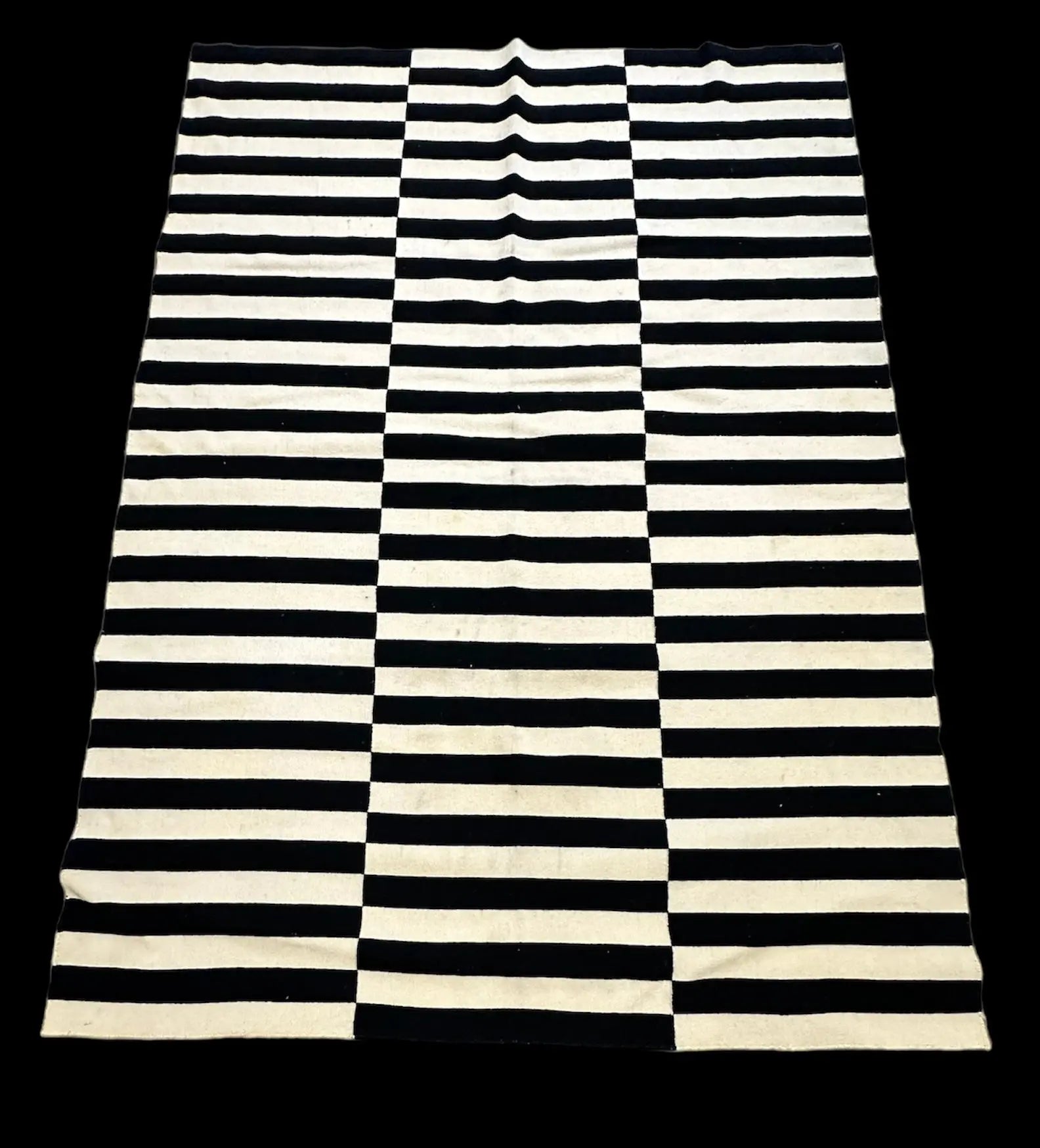 Vintage Hand-Knotted Wool Rug Black/ White Turkish Striped Design 5'5 x 7'6 I Got Rugs