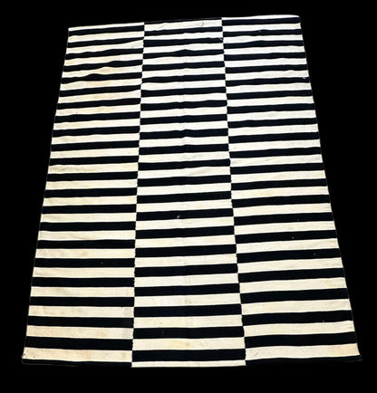 Vintage Hand-Knotted Wool Rug Black/ White Turkish Striped Design 5'6 x 7'9 I Got Rugs
